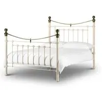 Vangie Double Bed Frame with Brass Details - Stone White, Metal