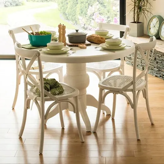 Varmora Round Dining Table with 4 Chairs - White Wash, MDF image