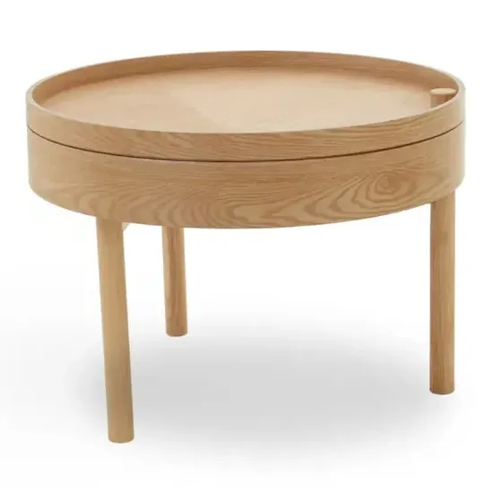 Varna Round Side Table with Revolving Top - Oak