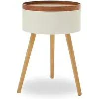 Varna Round Side Table with Storage - Oak