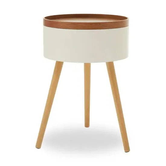 Varna Round Side Table with Storage - Oak