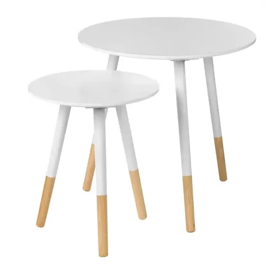 Varna Round Side Tables Set of 2 - White, MDF image