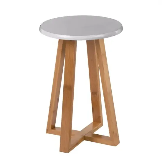 Varna Round Stool - Grey, Bamboo
