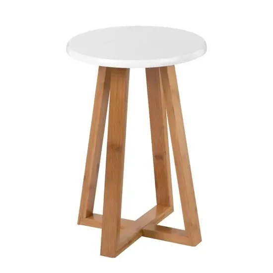 Varna Round Stool - White, Bamboo