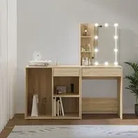 Varro Dressing Set with Cabinet and LED - Sonoma Oak