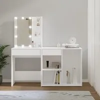 Varro Dressing Table Set with LED & 1 Cabinet - White, Engineered Wood alternate view