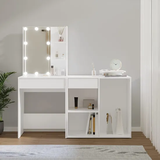 Varro Dressing Table Set with LED & 1 Cabinet - White, Engineered Wood product