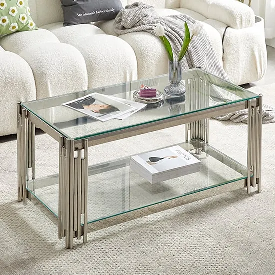 Vasari Clear Glass Coffee Table with Steel Frame - Clear