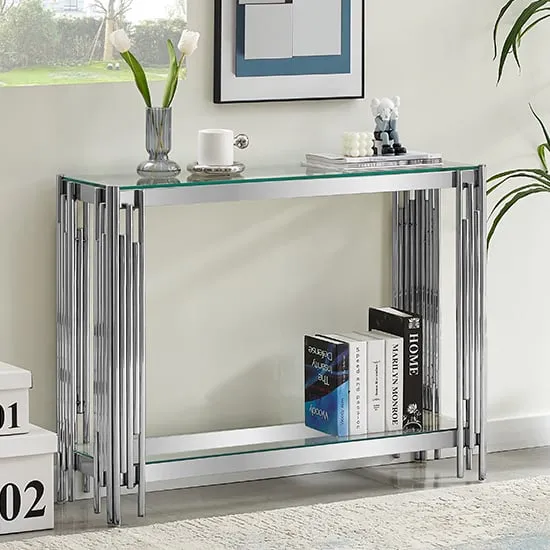 Vasari Clear Glass Console Table with Steel Frame - Clear