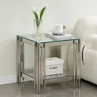 Vasari Clear Glass Lamp Table with Steel Frame - Clear