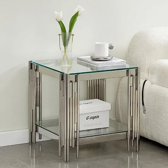 Vasari Clear Glass Lamp Table with Steel Frame - Clear image