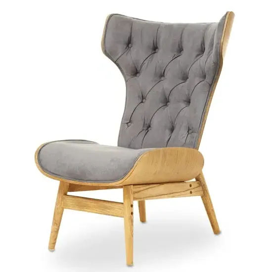 Veens Velvet Bedroom Chair with Winged Back - Grey