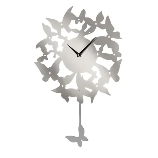Veeto Butterfly Pendulum Wall Clock - Silver, Stainless Steel