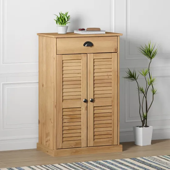 Vega 2-Door Shoe Storage Cabinet with Drawer - Brown, Pine Wood product