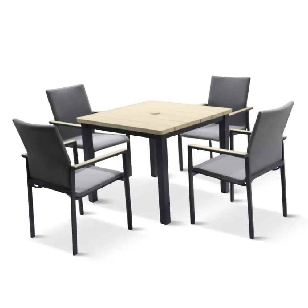 Vega 4-Seater Garden Dining Set with Parasol - Oak Grey image