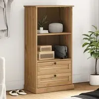 Vega Bookcase with 1 Shelf 2 Drawers - Brown, Pinewood