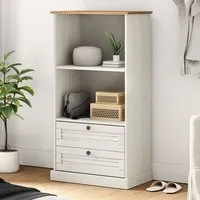 Vega Bookcase with 1 Shelf 2 Drawers - White, Pinewood