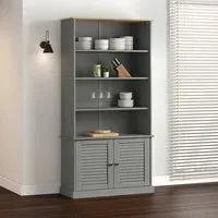 Vega Bookcase with 2 Doors 3 Shelves - Grey, Pinewood