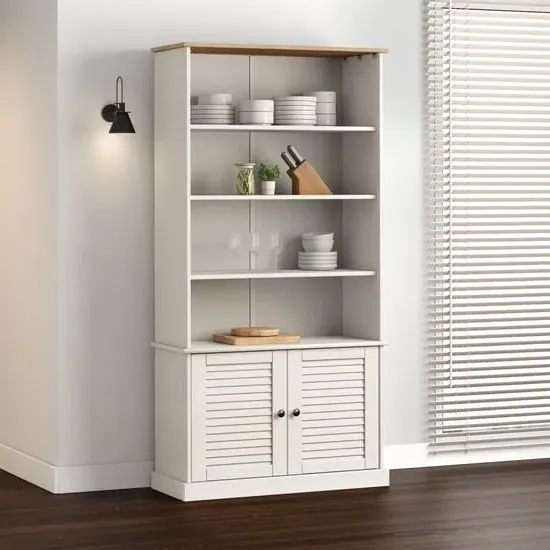 Vega Bookcase with 2 Doors 3 Shelves - White, Pinewood