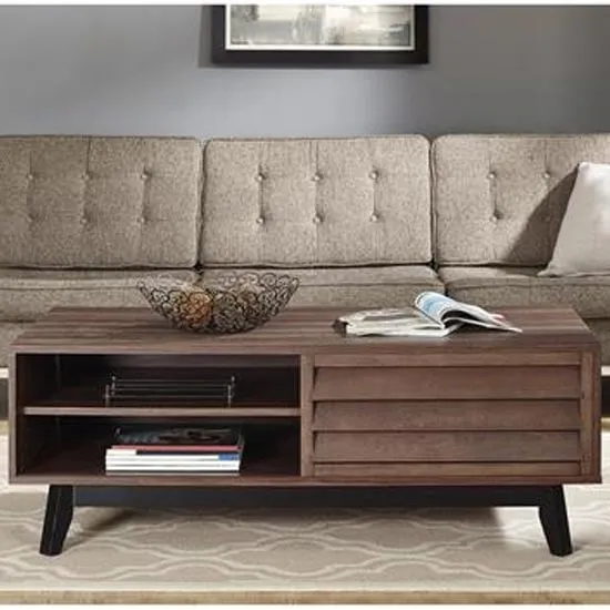 Vega Coffee Table with Sliding Door - Walnut, Wood