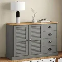 Vega Pinewood Sideboard with 2 Doors 4 Drawers - Grey