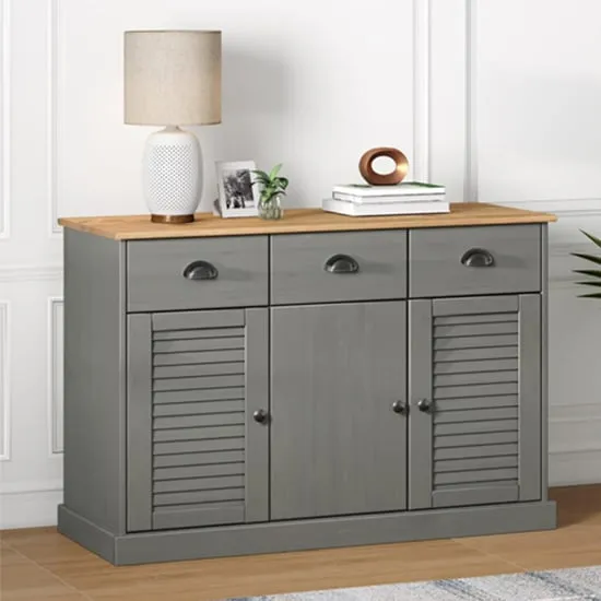 Vega Pinewood Sideboard with 3 Doors 3 Drawers - Grey