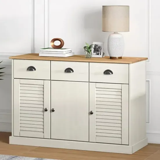 Vega Pinewood Sideboard with 3 Doors 3 Drawers - White