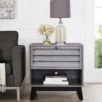 Vega Side Table with Flip Door - Dark Grey, Wood
