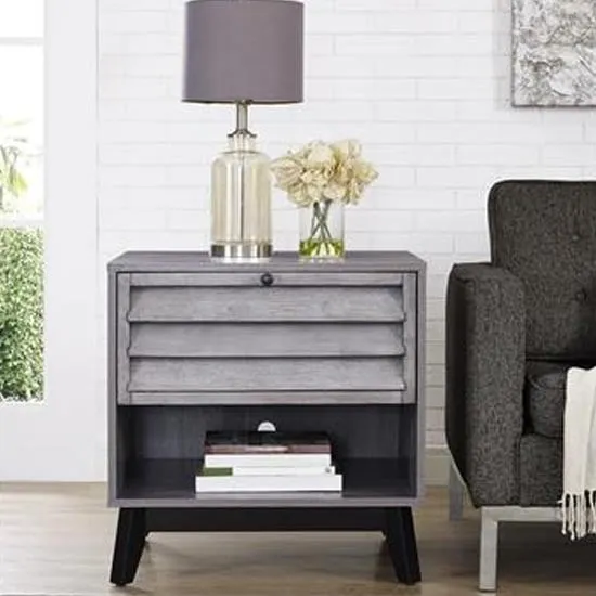 Vega Side Table with Flip Door - Dark Grey, Wood image