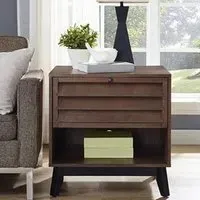 Vega Side Table with Flip Door - Walnut, Wood