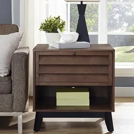 Vega Side Table with Flip Door - Walnut, Wood