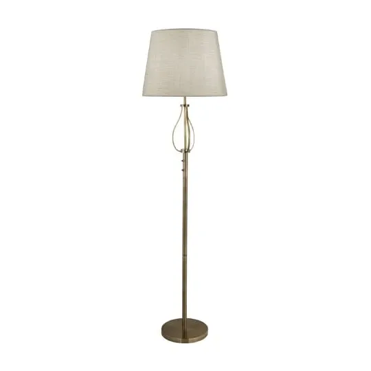 Vegas Floor Lamp with Hessian Shade - Antique Brass