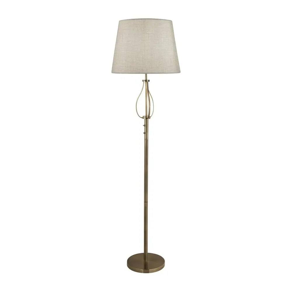 Vegas Floor Lamp with Hessian Shade - Cream, Brass image
