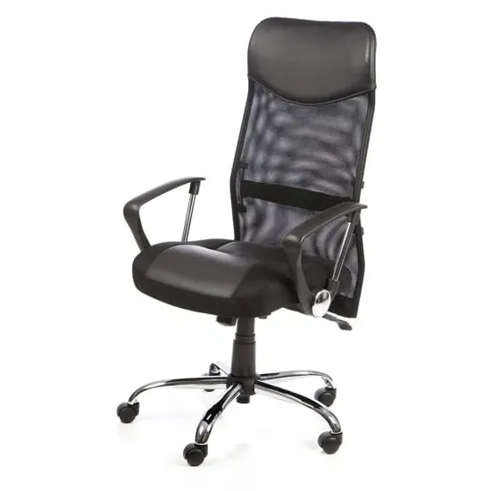 Vegas Mesh Office Chair with Headrest - Black, Leather