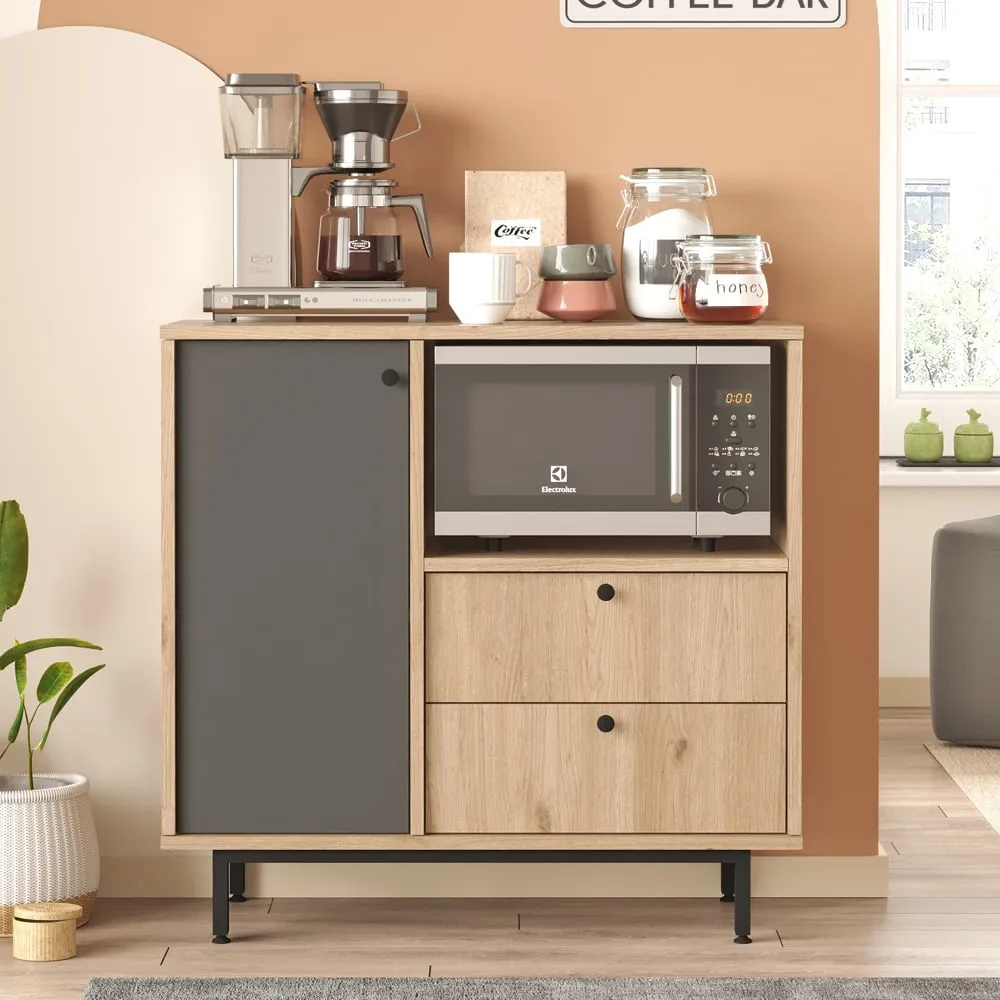 Velano Coffee Station Cabinet with 1 Door 2 Drawers - Anthracite, Oak product