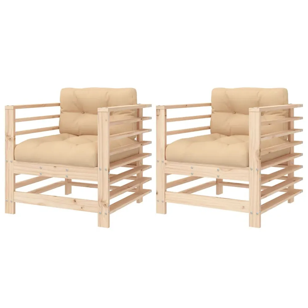 Velaro Garden Armchairs Pair with Cushions - Natural, Solid Pinewood product