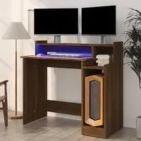 Velez Computer Desk with LED Lights - Brown Oak