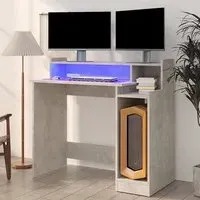 Velez Computer Desk with LED Lights - Concrete Effect