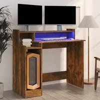 Velez Computer Desk with LED Lights - Smoked Oak