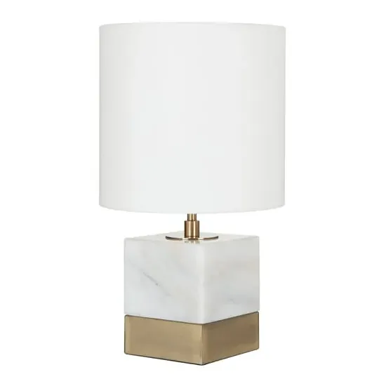 Vencro Table Lamp with Marble Base - White, Fabric image