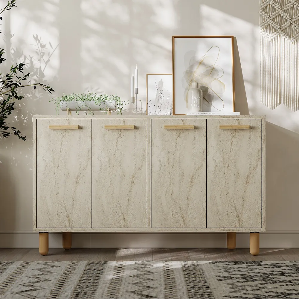 Venedik Sideboard with 4 Doors - Travertine Marble Effect, Melamine product
