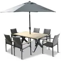 Venice 6-Seater Garden Dining Set with Parasol - Black Oak