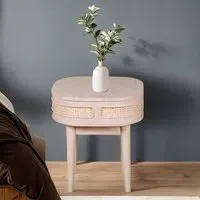 Venice Cane Bedside Cabinet with Drawer - Natural, Mango Wood