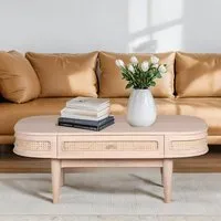 Venice Cane Coffee Table with Drawer - Natural, Mango Wood