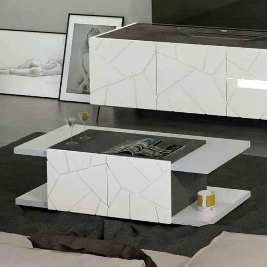 Venice Coffee Table with Storage - White, High Gloss