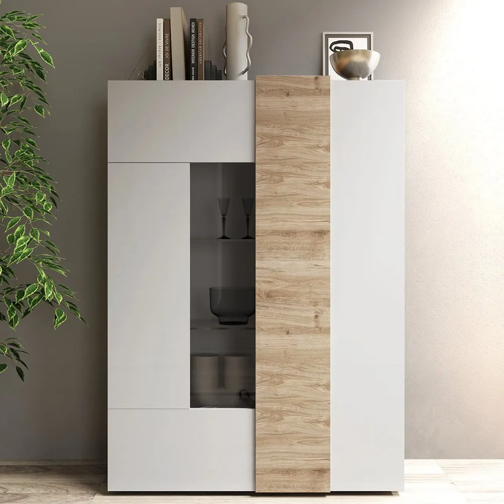 Venice Display Cabinet 2 Doors - White, Cadiz Oak