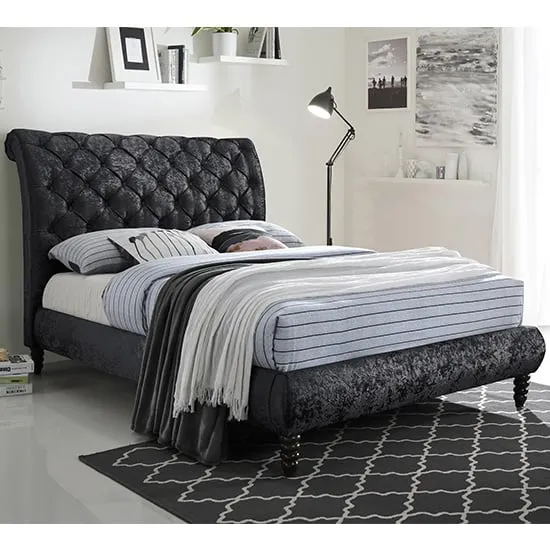Venice Double Bed Frame - Black, Velvet image