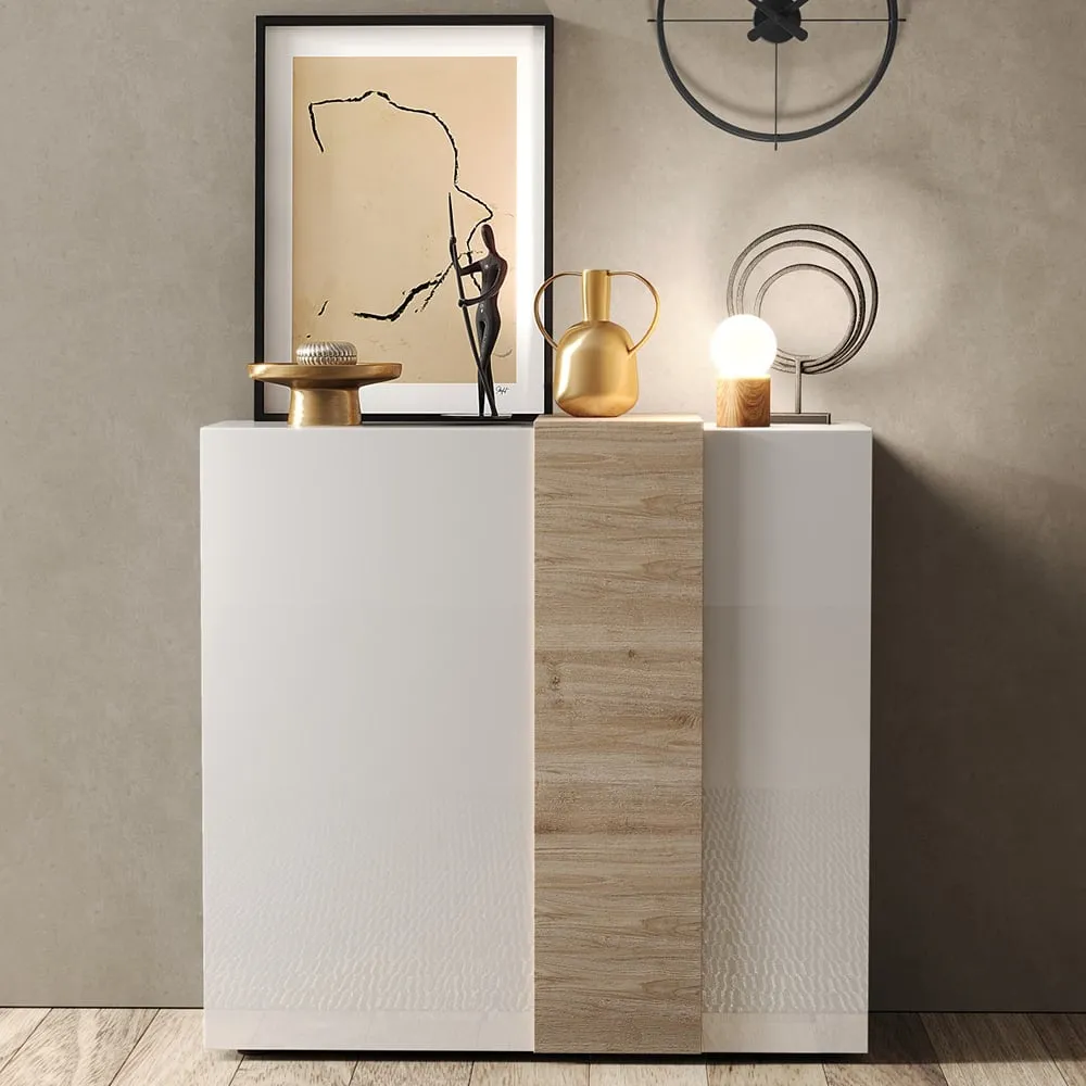 Venice Highboard 2 Doors - White, Cadiz Oak