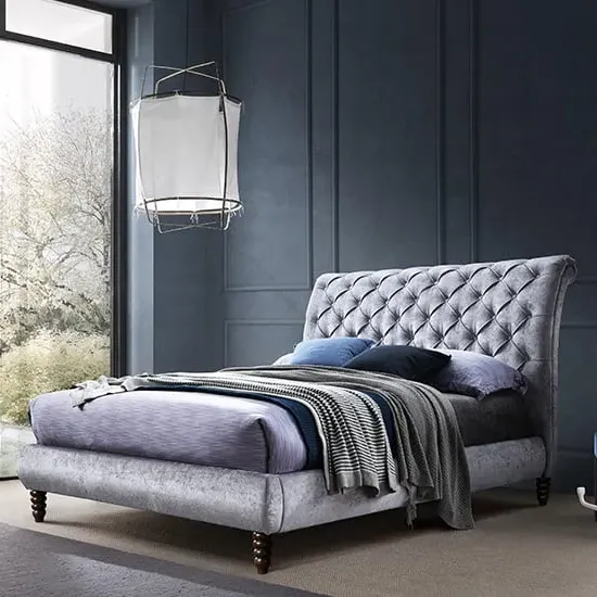 Venice King Size Bed Frame - Grey, Velvet