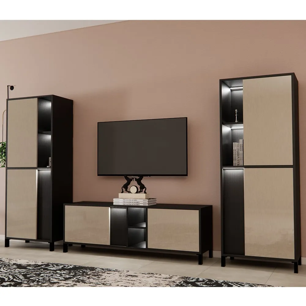 Venice Living Room Set with Display Cabinet - Champagne image